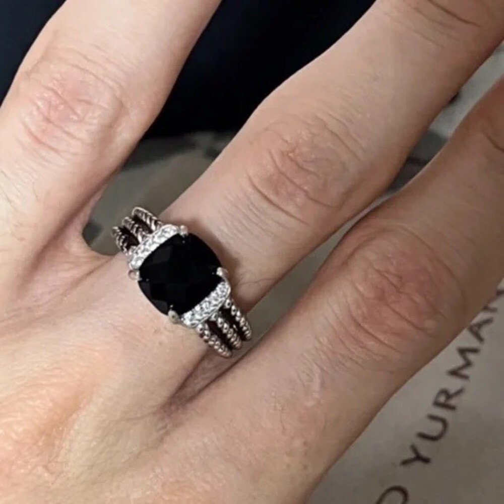 David Yurman 925 Wheaton Petite 10x8mm Black Onyx & Diamond Ring